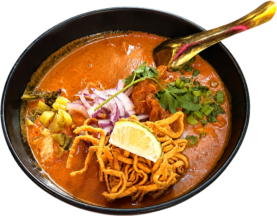 Curry bowl with a gold spoon