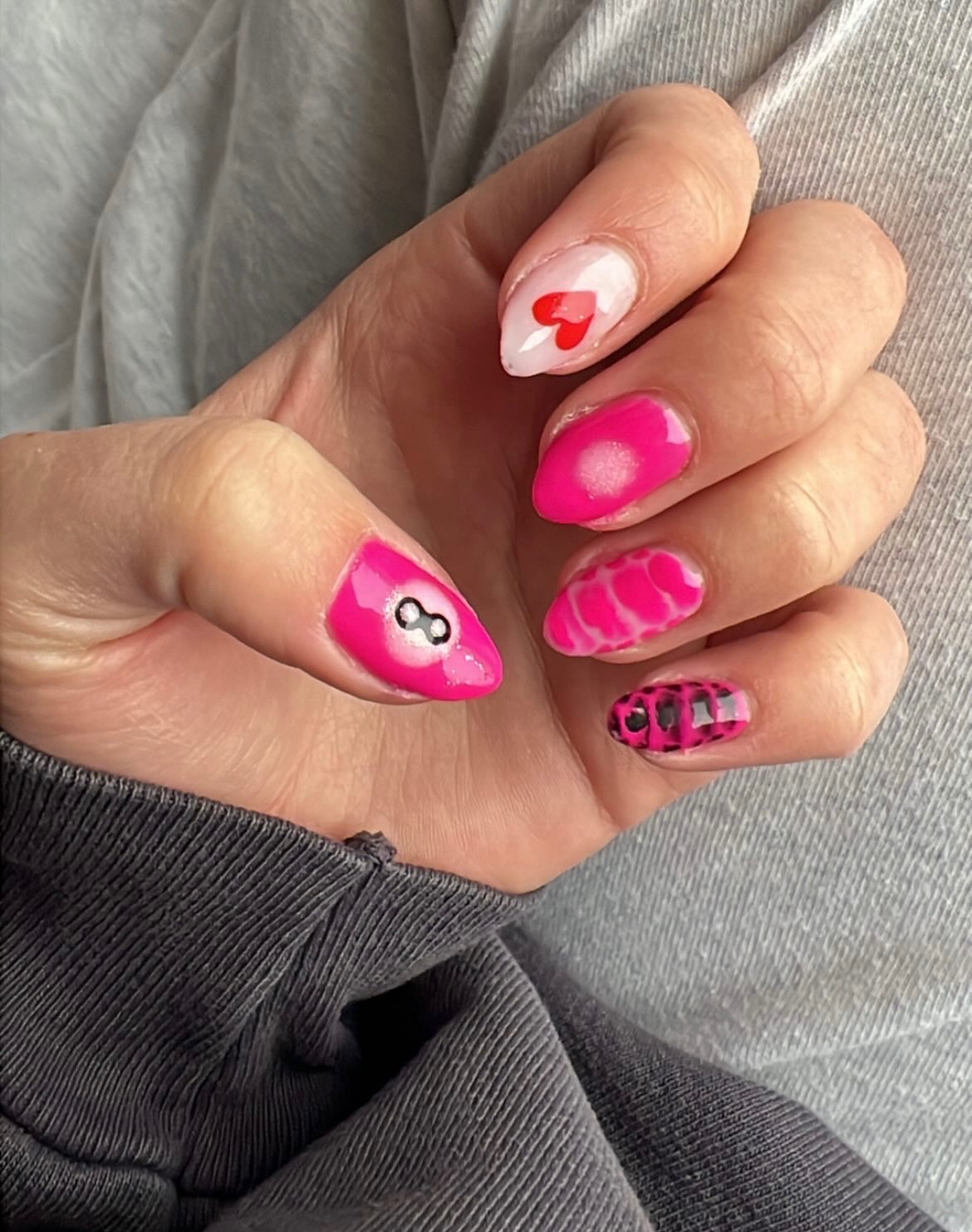 Pink mix-and-match nail art